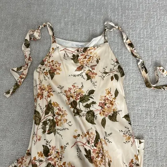 Reformation Aden 100% Silk Dress in “Bella” floral print cream sleeveless midi - Picture 6 of 11